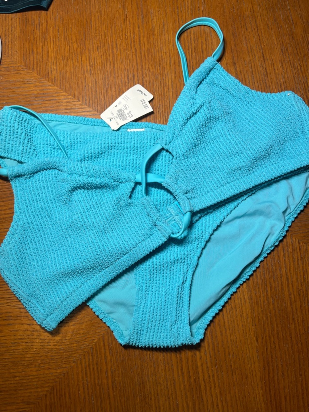 Women’s XL Aerie Textured Aqua Bikini Swimsuit with sparkle fabric B6